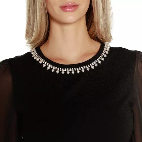 EUC Rio & Rian NY Black Embellished Neckline Sweater, Sz - M - Picture 3 of 13